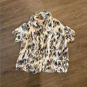Philosophy Black, Green, White Digital Camo Patterned Button Short Sleeve Shirt
